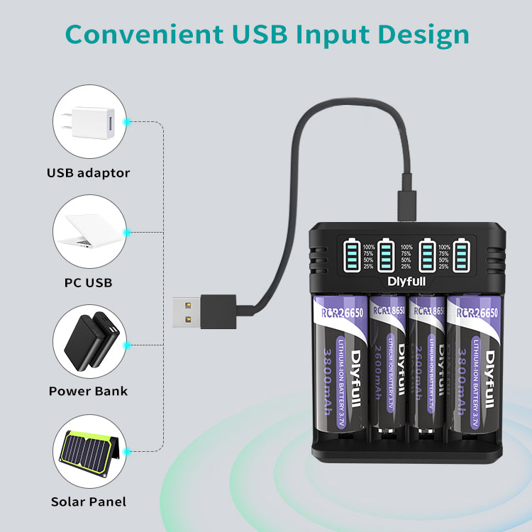 Dlyfull M4S 4 Bays USB Universal Charger For 3.6/3.7V Li-ion LiFePO4、1.2V Ni-Mh/cd Batteries