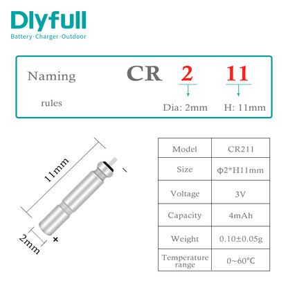 Dlyfull 3V 4mAh CR211 LED Fishing Float Battery