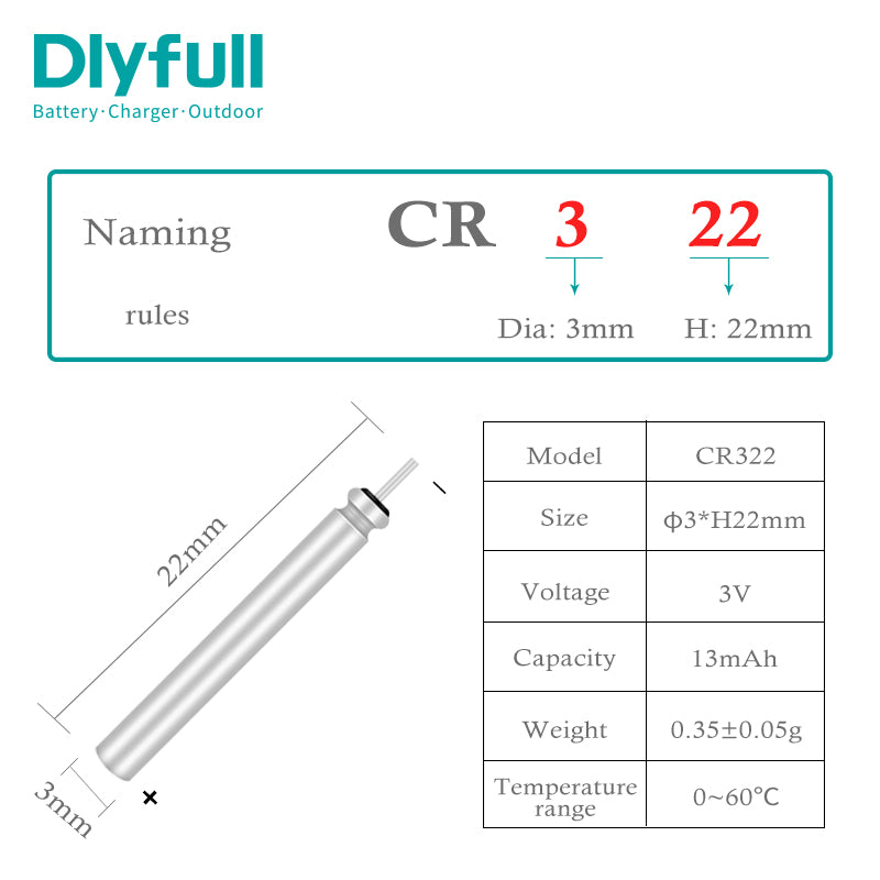 Dlyfull 3V 13mAh CR322 LED Fishing Float Battery