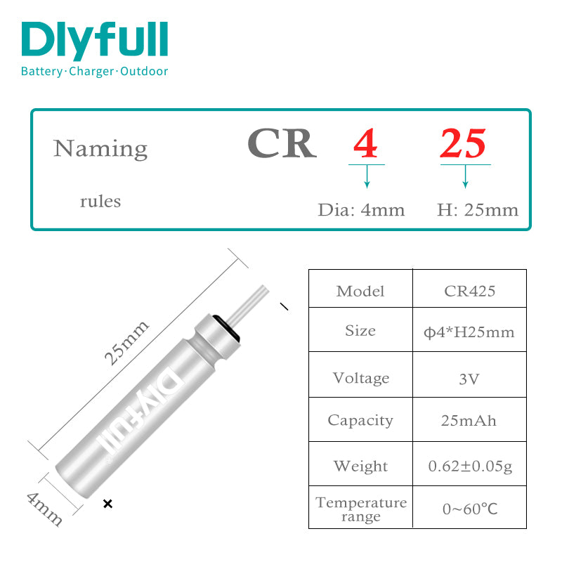 Dlyfull 3V 25mAh CR425 LED Angelschwimmerbatterie