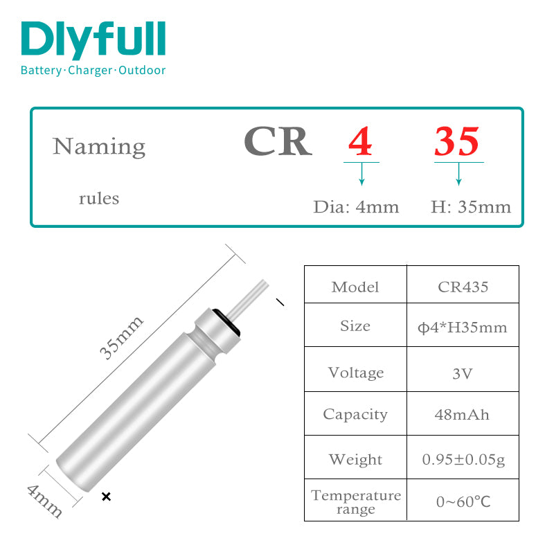 Dlyfull 3V 48mAh CR435 LED Angelschwimmerbatterie