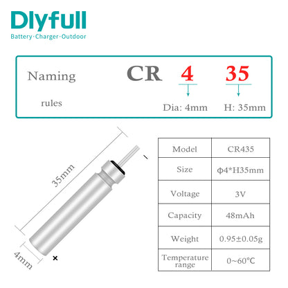 Dlyfull 3V 48mAh CR435 LED Fishing Float Battery