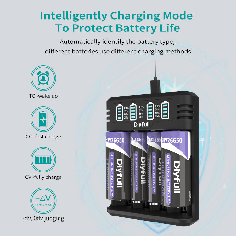 Dlyfull M4S 4 Bays USB Universal Charger For 3.6/3.7V Li-ion LiFePO4、1.2V Ni-Mh/cd Batteries