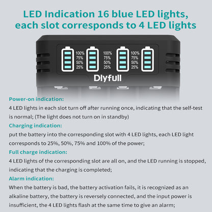 Dlyfull M4S 4 Bays USB Universal Charger For 3.6/3.7V Li-ion LiFePO4、1.2V Ni-Mh/cd Batteries