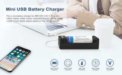 Dlyfull U1 1 Bay USB Uniersal LED Indication Charger Mini Design For 10340、18650、26650 etc.