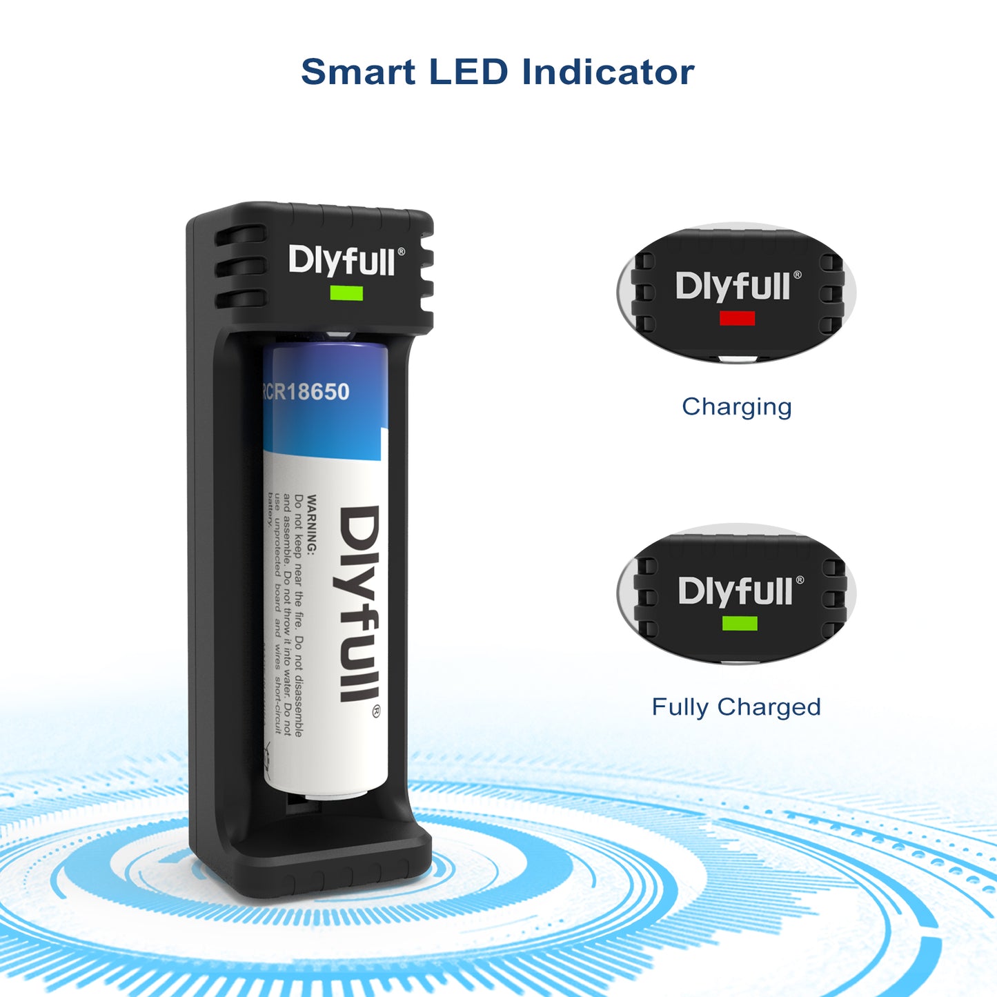 Dlyfull U1 1 Bay USB Uniersal LED Indication Charger Mini Design For 10340、18650、26650 etc.