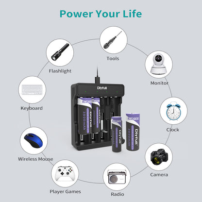 Dlyfull U5B 4 Bays USB Li-ion Battery Charger For 3.6V/3.7V Li-ion Such as 18650 Battery