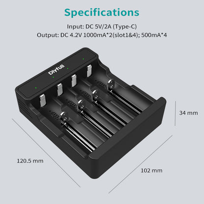 Dlyfull U5B 4 Bays USB Li-ion Battery Charger For 3.6V/3.7V Li-ion Such as 18650 Battery