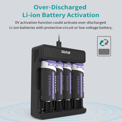 Dlyfull U5B 4 Bays USB Li-ion Battery Charger For 3.6V/3.7V Li-ion Such as 18650 Battery