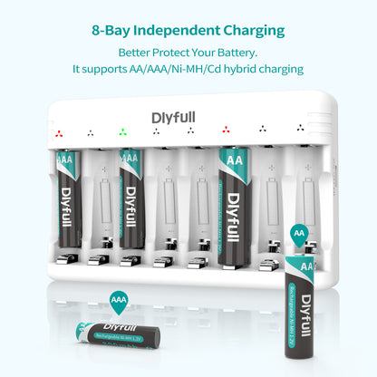 Dlyfull U8 8 Bays USB Charger for Ni-MH/CD Batteries AA AAA Batteries