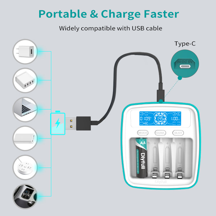 Chargeur de batterie Dlyfull UT1 chargeur USB chargeur Ni-MH pour pile