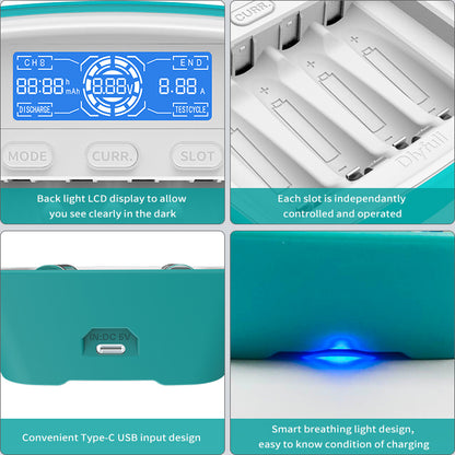 Chargeur de batterie Dlyfull UT1 chargeur USB chargeur Ni-MH pour piles AA AAA avec fonction de test de capacité d'affichage LCD