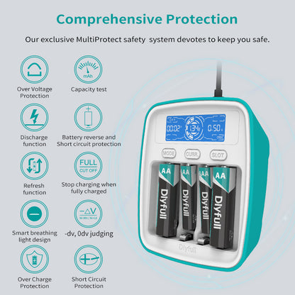 Chargeur de batterie Dlyfull UT1 chargeur USB chargeur Ni-MH pour piles AA AAA avec fonction de test de capacité d'affichage LCD