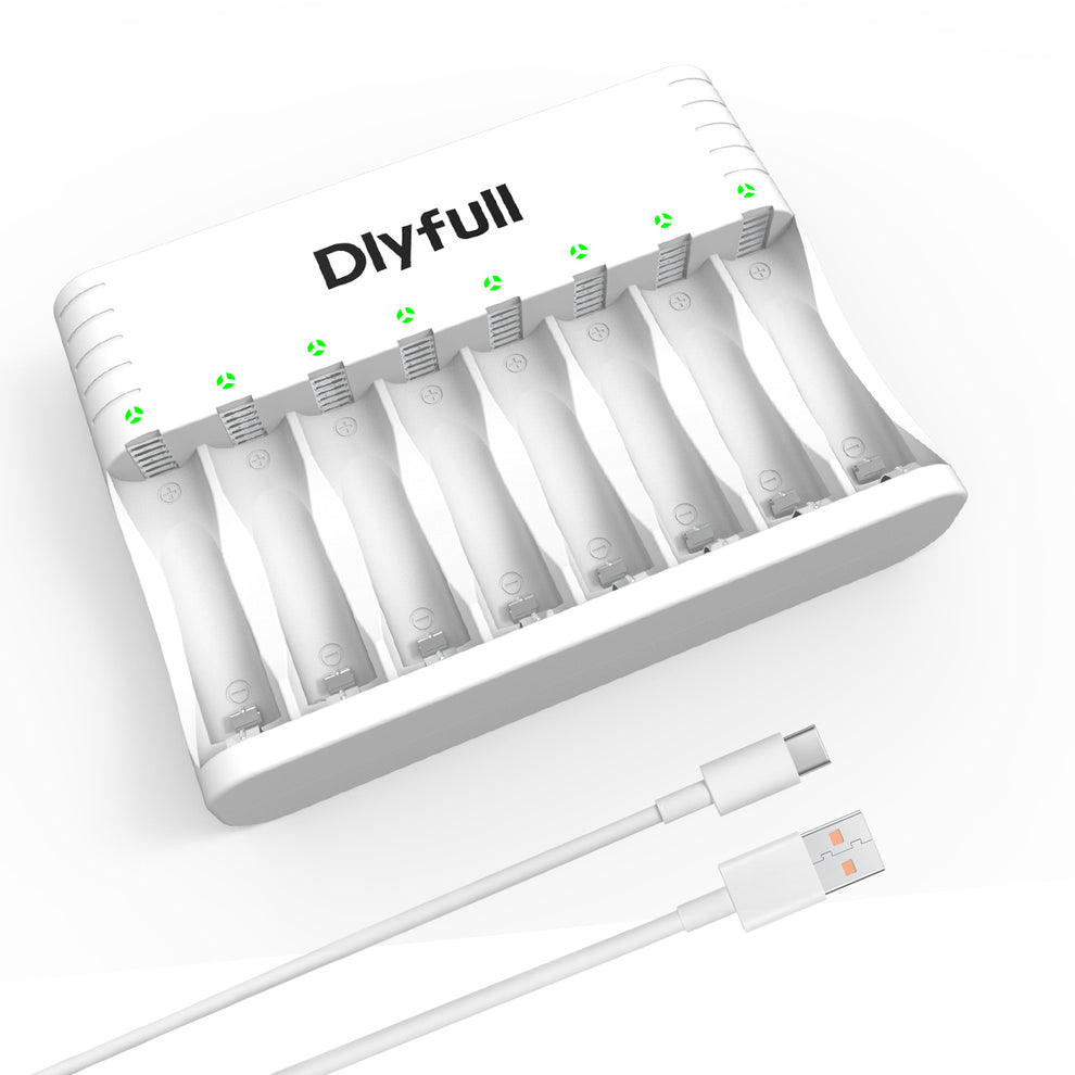 Dlyfull 8 Bay AA AAA Battery Charger with TypeC HighSpeed Charging,