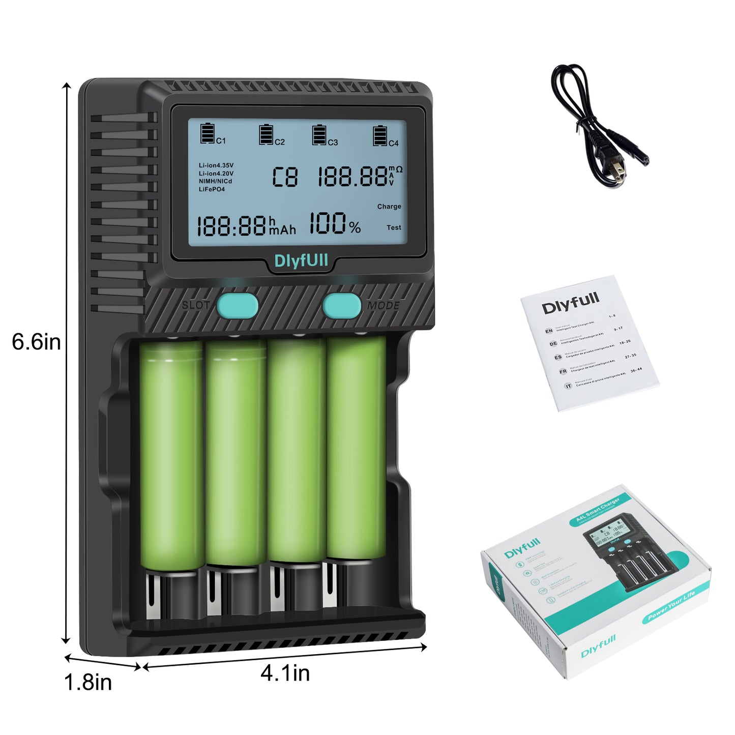 New Dlyfull A4L 4 Slots Universal Battery Charger with Test, Refresh, Discharge Function