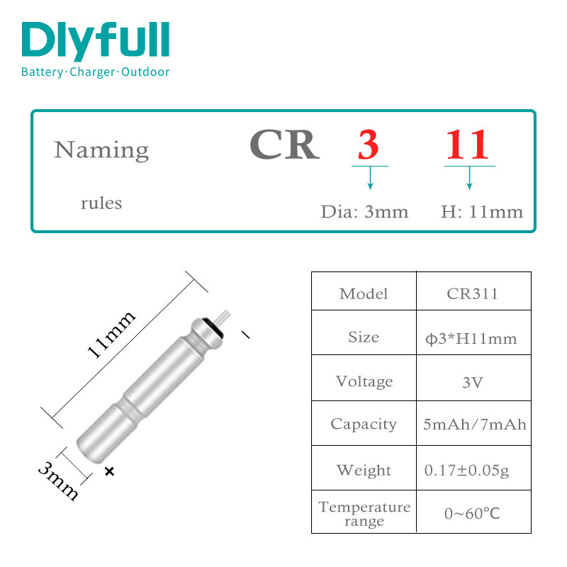 Dlyfull 3V 7mAh CR311 LED Angelschwimmerbatterie