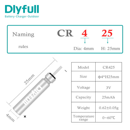 Batterie de flotteur de pêche Dlyfull 3V 25mAh CR425 LED
