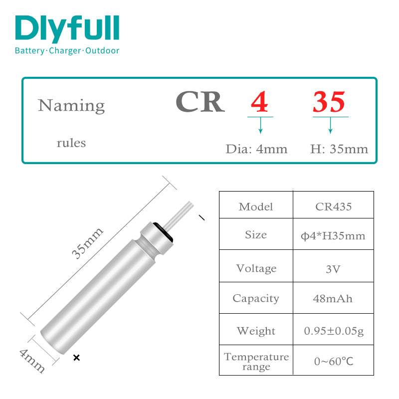 Batterie de flotteur de pêche Dlyfull 3V 48mAh CR435 LED
