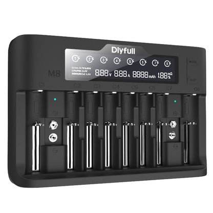 Dlyfull M8 10 Slots Universal Battery Charger for Ni-MH Li-ion LiFePO4 AA AAA C 9V 18650 21700 Battery with 8A Fast Charging