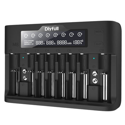 Dlyfull M8 10 Slots Universal Battery Charger for Ni-MH Li-ion LiFePO4 AA AAA C 9V 18650 21700 Battery with 8A Fast Charging